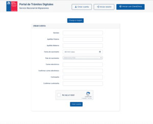 Crear cuenta en Extranjeria Chile